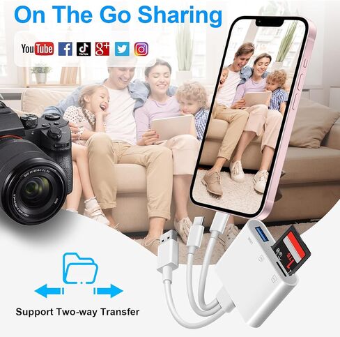 SD Card Reader for iPhone iPad Mac, 3 in 1 Memory SD Card Adapter, USB C & Lightning & USB-A Digital Camera Adapter to iPhone with SD/MicroSD/USB OTG Slots, High-Speed Plug & Play for Computer Laptop in Saudi Arabia