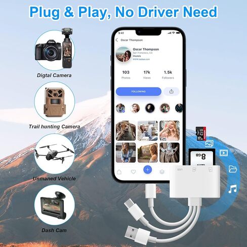 SD Card Reader for iPhone iPad Mac, 3 in 1 Memory SD Card Adapter, USB C & Lightning & USB-A Digital Camera Adapter to iPhone with SD/MicroSD/USB OTG Slots, High-Speed Plug & Play for Computer Laptop in Saudi Arabia