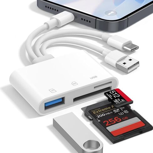 SD Card Reader for iPhone iPad Mac, 3 in 1 Memory SD Card Adapter, USB C & Lightning & USB-A Digital Camera Adapter to iPhone with SD/MicroSD/USB OTG Slots, High-Speed Plug & Play for Computer Laptop in Saudi Arabia