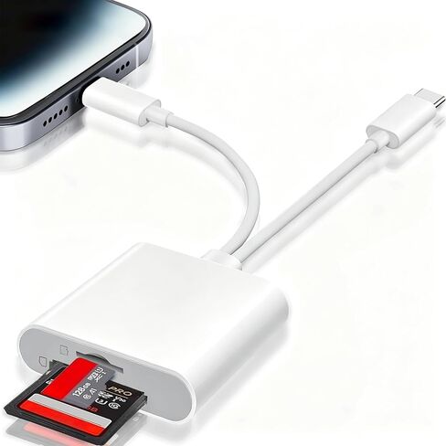 قارئ بطاقة SD لأجهزة iPhone وiPad وUSB C وLightning محول كاميرا رقمية مزدوج الموصل إلى iPhone، عارض بطاقة ذاكرة الكاميرا عالية السرعة، يدعم بطاقات SD/Micro SD، التوصيل والتشغيل in Kuwait