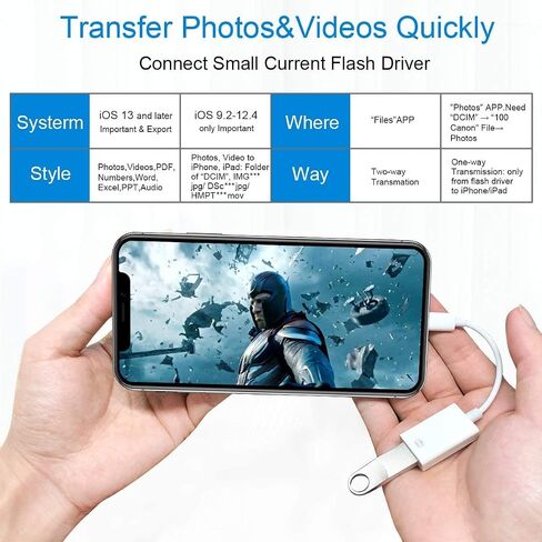 Lightning to USB Camera Adapter Apple MFi Certified Lightning Female USB 3.0 OTG Cable Adapter Compatible with iPhone/iPad, Supports Connect Camera, Card Reader, USB Flash Drive, MIDI Keyboard, Mouse in Kuwait