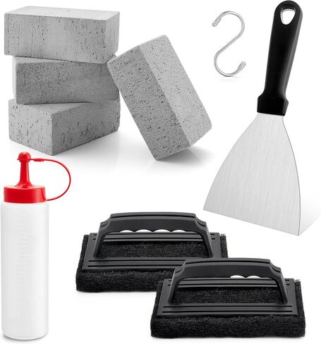 HaSteeL 9Pcs Griddle Cleaning Kit for Teppanyaki Flat Top Grill | Grill Accessories With Grill Stone, Cleaning Brush, Griddle Scraper for BBQ Oven Stove, Powerful Cleaning to Remove Stain in Saudi Arabia