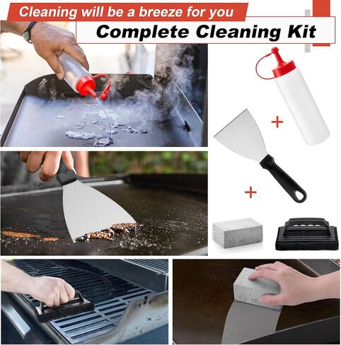 HaSteeL 9Pcs Griddle Cleaning Kit for Teppanyaki Flat Top Grill | Grill Accessories With Grill Stone, Cleaning Brush, Griddle Scraper for BBQ Oven Stove, Powerful Cleaning to Remove Stain in Saudi Arabia