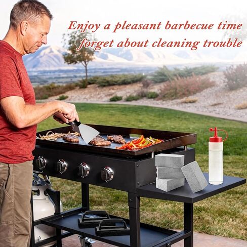 HaSteeL 9Pcs Griddle Cleaning Kit for Teppanyaki Flat Top Grill | Grill Accessories With Grill Stone, Cleaning Brush, Griddle Scraper for BBQ Oven Stove, Powerful Cleaning to Remove Stain in Saudi Arabia