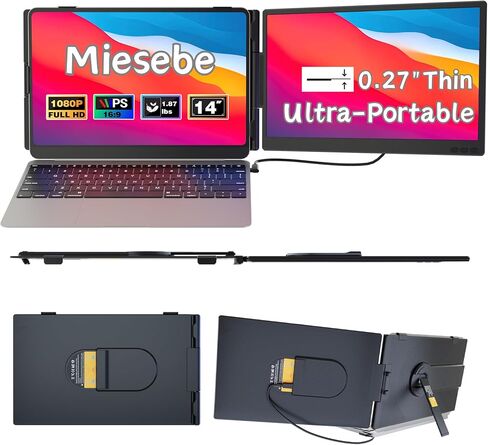 Laptop Screen Extender Monitor Portable, 15.6" FHD 1080P Triple Laptop Monitor Extender, Two Cable Plug-Play for 13-17.3" Laptop, Ultra-Thin 0.16" Laptop Extended Monitor for Mac/Win/Android in Saudi Arabia