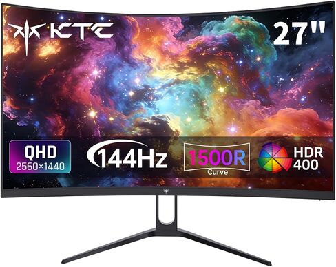 KTC H27S5C 27 Inch Curved Gaming Monitor, 1440P QHD 144Hz Monitor, HDR 400 | 2560x1440 120Hz Curve Monitors, 1500R HVA Panel, Adaptive Sync, 400nits, 129%sRGB, HDMI DP, Eye Care VESA 100x100 Mount in Kuwait