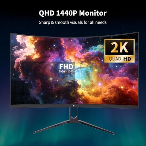 KTC H27S5C 27 Inch Curved Gaming Monitor, 1440P QHD 144Hz Monitor, HDR 400 | 2560x1440 120Hz Curve Monitors, 1500R HVA Panel, Adaptive Sync, 400nits, 129%sRGB, HDMI DP, Eye Care VESA 100x100 Mount in Kuwait