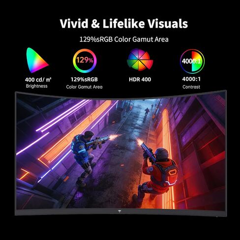 KTC H27S5C 27 Inch Curved Gaming Monitor, 1440P QHD 144Hz Monitor, HDR 400 | 2560x1440 120Hz Curve Monitors, 1500R HVA Panel, Adaptive Sync, 400nits, 129%sRGB, HDMI DP, Eye Care VESA 100x100 Mount in Kuwait