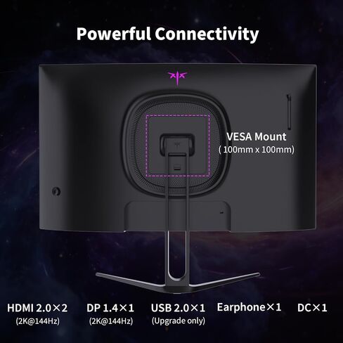 KTC H27S5C 27 Inch Curved Gaming Monitor, 1440P QHD 144Hz Monitor, HDR 400 | 2560x1440 120Hz Curve Monitors, 1500R HVA Panel, Adaptive Sync, 400nits, 129%sRGB, HDMI DP, Eye Care VESA 100x100 Mount in Kuwait