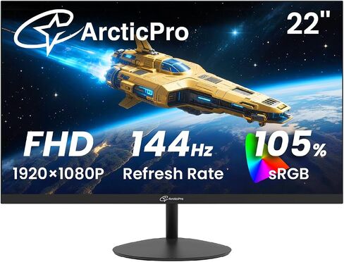 شاشة ألعاب ArcticPro مقاس 22 بوصة 144 هرتز، شاشة كمبيوتر FHD، 105% sRGB | 1080 بكسل، تباين 4000:1، بدون إطار على 3 جوانب، نحيف للغاية، حامل VESA، العناية بالعين، HDMI 1.4، VGA in Kuwait