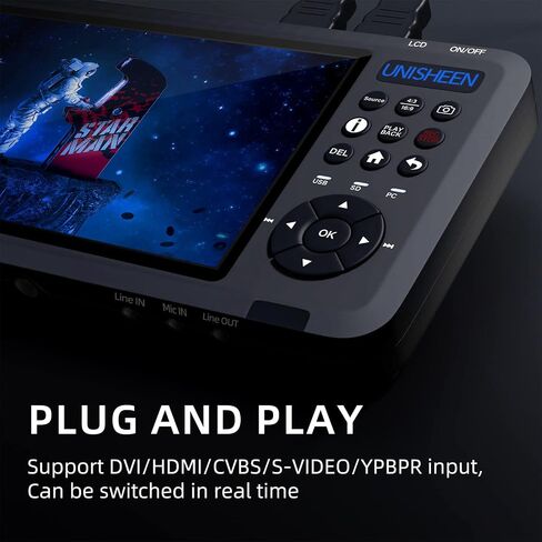 Video Recorder 1080P 60FPS USB2.0 with 7" Screen, DVI/HDMI/CVBS/VGA/YPBPR Capture from VCR, DVD, VHS Tapes, Camcorders, Hi8 - No Computer Required in Saudi Arabia