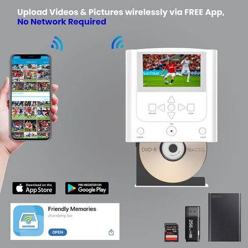 VHS to DVD Recorder, VCR to DVD Recorder-Convert Photos and Videos Between VHS,VCR,Memory Card，DVD and USB. Phone can use a Free App to Burn Videos and Photos, Also has TV Recording Function (White) in Saudi Arabia