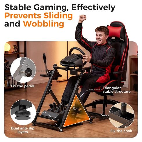 CAMMOO High Compatible Racing Wheel Stand with Chair Slot Fits Handbrake | 31 Holes Wheel Panel, 26 Holes Shifter Panel, Adjustable & Foldable Sim Steering Racing Stand with Dual Anti-Slip, Cup Holder in Saudi Arabia