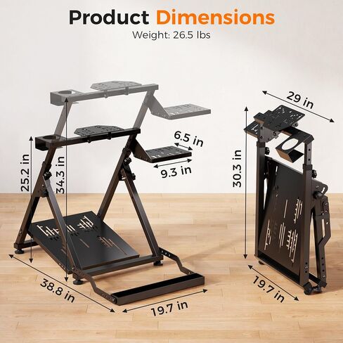 CAMMOO High Compatible Racing Wheel Stand with Chair Slot Fits Handbrake | 31 Holes Wheel Panel, 26 Holes Shifter Panel, Adjustable & Foldable Sim Steering Racing Stand with Dual Anti-Slip, Cup Holder in Saudi Arabia