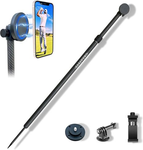 Carbon Fiber Monopod Golf Swing Recorder - Ultra Lightweight with MagSafe Magnetic Holder - Adjustable 32-55" Height - Ground Spike - Training Aid for iPhone Android in Saudi Arabia
