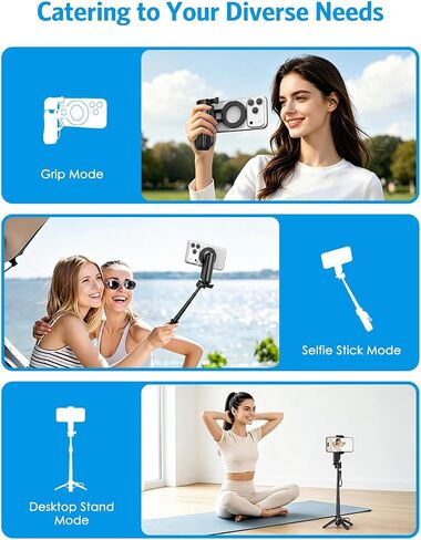 Selfie Stick for Phone, 5-in-1 Magnetic Phone Tripod with Remote | Phone Holder, 360° Rotation, Extendable Cell Phone Stand for video Recording, Compatible with iPhone/Android in Saudi Arabia