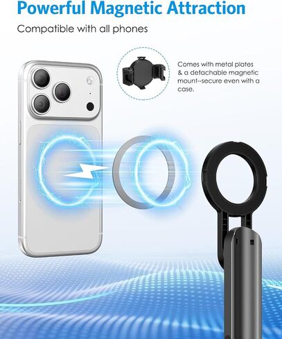 Selfie Stick for Phone, 5-in-1 Magnetic Phone Tripod with Remote | Phone Holder, 360° Rotation, Extendable Cell Phone Stand for video Recording, Compatible with iPhone/Android in Saudi Arabia