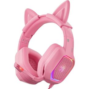 ZIUMIER Pink Wired Gaming Headset with Detachable Cat Ears | Noise Canceling Microphone, LED Light, 50mm Driver, 3.5mm Audio Jack, Compatible with PS4 PS5 Xbox Series X|S Xbox One PC in Saudi Arabia