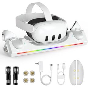 Bioherm Charging Dock for Oculus Quest 3, Magnetic Charging Station for Meta Quest 3 VR Headset & Controllers, with 2 Rechargeable 2100mAh Batteries, USB-C Charger and Cable, Supports LED Indicator in Saudi Arabia