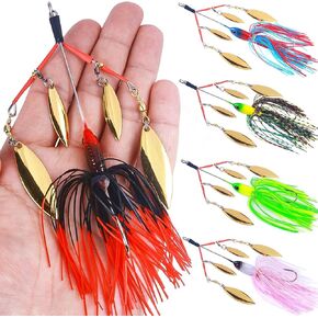 Multi Blade Spinnerbait Umbrella Rig Fishing Kit Skirt Lure 5pcs | spinnerbait kit with multi blade design and silicone skirts, umbrella rig lures for pike bass trout salmon freshwater fishing in Kuwait