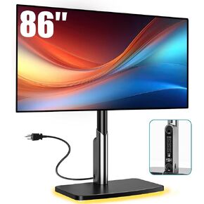 Universal TV Stand Tabletop TV Mount with Power Outlet for 50-90 Inch OLED LED Monitors, 9 Levels Height Adjustment, Ambient Lighting on The Bottom Holds up to 150lbs, Black 600x400mm in Kuwait