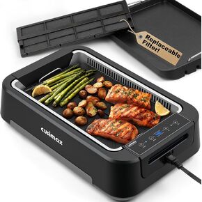 Indoor Grill, CUSIMAX Electric Smokeless Grill & Griddle, Black, 1500W | With REPLACEABLE Smoke Filter Sponge/Smart LED Display/Non Stick 2 in 1 Grill & Griddle Plates/Larger Grilling Area in Saudi Arabia
