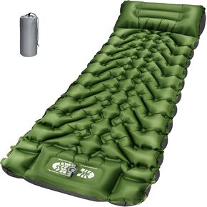 4in Backpacking Camping Sleeping Pad with Foot Pump | Built-In Pillow, Compact Inflatable Camping Air Mattress for Hiking, Tent, Road Trip, Car Camp, and Travel Gear in Kuwait