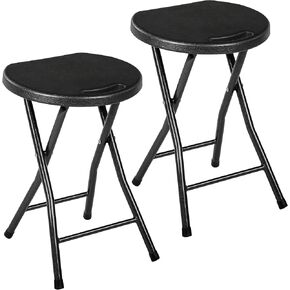 VECELO Folding Stool 18" with Handle, Solid Bottom Support, Iron X-Frame, 500 lbs Capacity, Anti-Slip Feet, Easy Clean, Lightweight Foldable Stool for Camping, Kitchen, Vanity and Outdoor, Black in Saudi Arabia