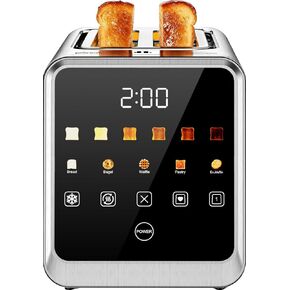 Foyoconven 2 Slice Toaster Smart Touchscreen Wide Slot with Bagel Mode | 900W Digital Timer, Single Slice Mode, Memory, 30 Presets (5 Breads × 6 Shades) Defrost & Reheat, Crumb Tray, Stainless Steel in Saudi Arabia