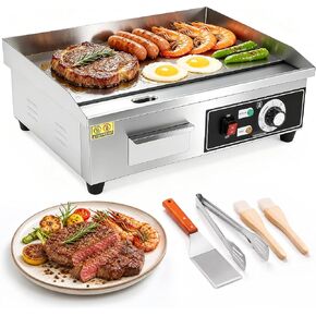 WICHEMI Electric Grill Commercial Griddle Flat Top Grill Teppanyaki Grill | 22" Stainless Steel Electric Griddle, 110V 3000W High Power, Large Cooking Surface, Non-Stick, Collect Grease For Cleanup in Saudi Arabia
