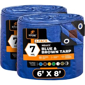 Xpose Safety 6’ x 8’ Heavy Blue/Brown Tarp - Waterproof - 7 Mil Weatherproof Camping Tarp for Tent, Rain, Wind & Sun - Plastic Tarpaulin Cover Outdoor for Roof, Trailer, RV, Car, Boat in Saudi Arabia