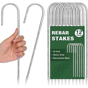 CEWOR 6 Pack Rebar Stakes, 12 Inch J Hook Metal Tent Stakes | Heavy Duty Yard Stakes Galvanized Steel Ground Anchors for Tent, Inflatables, Chain Link Fence, Outdoor Decorations in Saudi Arabia