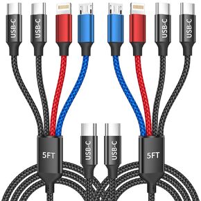Dual TypeC 4 in 1 Multi Charging Cable, Charging Cords for Multiple Devices | 2Pack 5FT USB Cable, Universal Phone Charger Cord for iPhone17-8/Androids/iPad and More, Travel Essentials Car Accessories in Saudi Arabia
