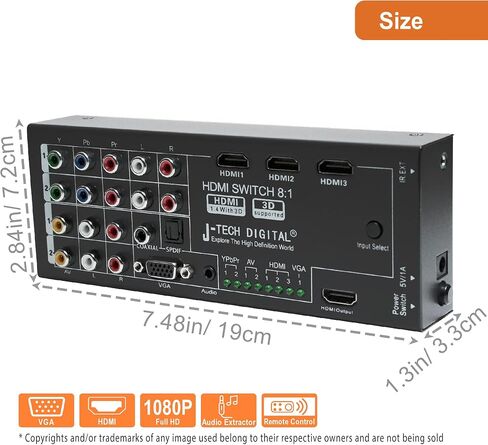 J-Tech Digital JTD-0801 Multi-Functional HDMI Converter Switch with 8 Inputs to 1 HDMI Output in Saudi Arabia