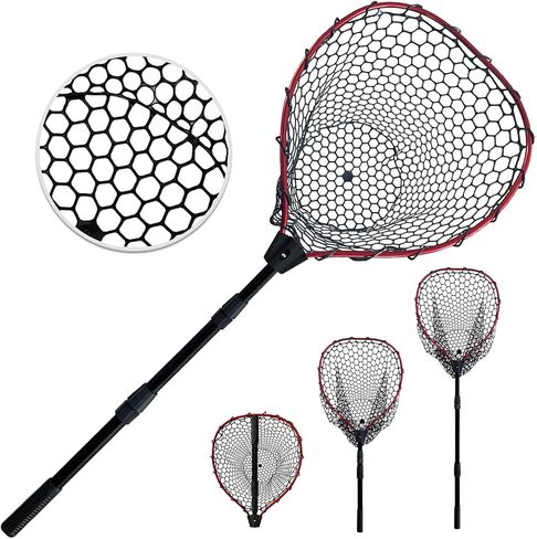 Telescoping Metal Lock Fishing Net with Handle Red Green 64" 52" Rubber Fish Net - Adjustable Length Lightweight Foldable Large Big Collapsible Extendable Fishing Net in Saudi Arabia