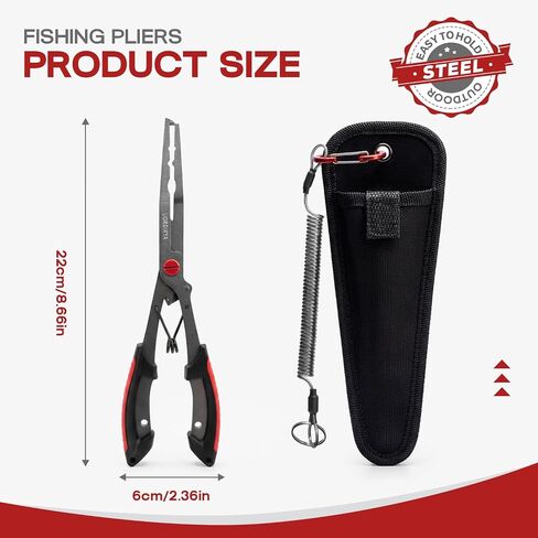 Fishing Pliers 8.4" Long Nose Multi-Function Fishing Tool – Stainless Steel Hook Remover, Line Cutter & Split Ring Opener with Safety Lanyard for Freshwater & Saltwater Fishing in Saudi Arabia