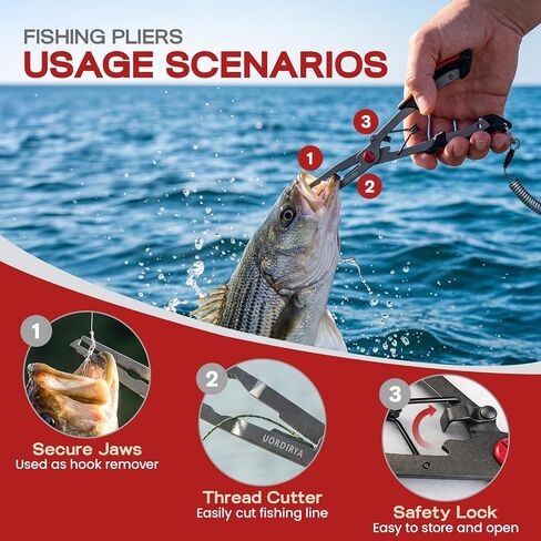 Fishing Pliers 8.4" Long Nose Multi-Function Fishing Tool – Stainless Steel Hook Remover, Line Cutter & Split Ring Opener with Safety Lanyard for Freshwater & Saltwater Fishing in Saudi Arabia