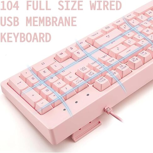 Basaltech Pink Wired Keyboard with White LED Backlit | Full Size 104 Key USB Gaming Keyboard,Quiet Creamy Typing and Double Shot Keycaps Light Up Keyboard for PC, Mac, Laptop in Kuwait