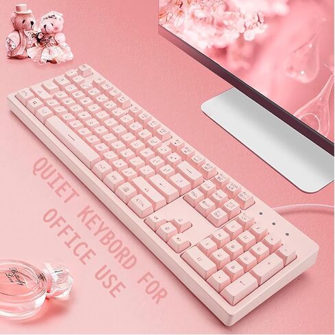 Basaltech Pink Wired Keyboard with White LED Backlit | Full Size 104 Key USB Gaming Keyboard,Quiet Creamy Typing and Double Shot Keycaps Light Up Keyboard for PC, Mac, Laptop in Kuwait