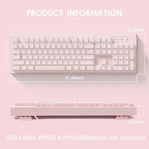 Basaltech Pink Wired Keyboard with White LED Backlit | Full Size 104 Key USB Gaming Keyboard,Quiet Creamy Typing and Double Shot Keycaps Light Up Keyboard for PC, Mac, Laptop in Kuwait