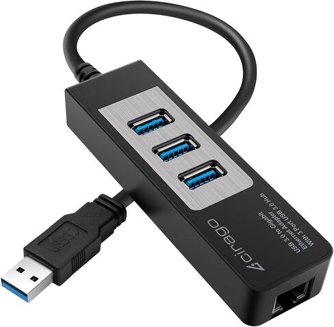 CIRAGO USB 3.0 to Gigabit Ethernet Adapter with 3 Port USB 3.0 Hub | Multiport Network Adapter, RJ45 10/100/1000 Gigabit Ethernet, Compatible for Laptop, MacBook, XPS, Windows 10/8/7 in Kuwait