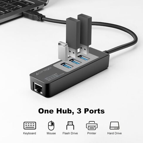 CIRAGO USB 3.0 to Gigabit Ethernet Adapter with 3 Port USB 3.0 Hub | Multiport Network Adapter, RJ45 10/100/1000 Gigabit Ethernet, Compatible for Laptop, MacBook, XPS, Windows 10/8/7 in Kuwait