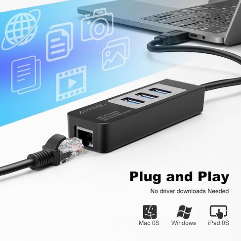 CIRAGO USB 3.0 to Gigabit Ethernet Adapter with 3 Port USB 3.0 Hub | Multiport Network Adapter, RJ45 10/100/1000 Gigabit Ethernet, Compatible for Laptop, MacBook, XPS, Windows 10/8/7 in Kuwait
