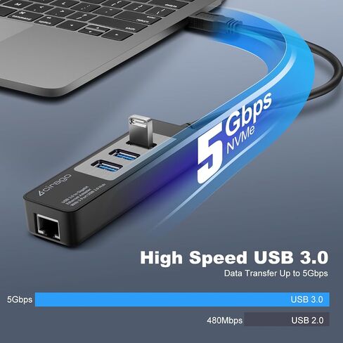 CIRAGO USB 3.0 to Gigabit Ethernet Adapter with 3 Port USB 3.0 Hub | Multiport Network Adapter, RJ45 10/100/1000 Gigabit Ethernet, Compatible for Laptop, MacBook, XPS, Windows 10/8/7 in Kuwait