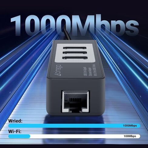 CIRAGO USB 3.0 to Gigabit Ethernet Adapter with 3 Port USB 3.0 Hub | Multiport Network Adapter, RJ45 10/100/1000 Gigabit Ethernet, Compatible for Laptop, MacBook, XPS, Windows 10/8/7 in Kuwait