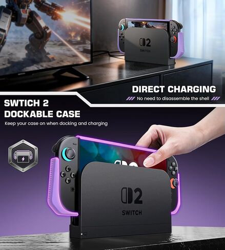 Dockable Purple Case for Switch 2,[Exclusive Pop-up Joy-Con Quick Release][Military-Grade Protection][Stand Compatible] Switch 2 Protective Case with Ergonomic Grip, Shell for Switch 2 Console in Saudi Arabia