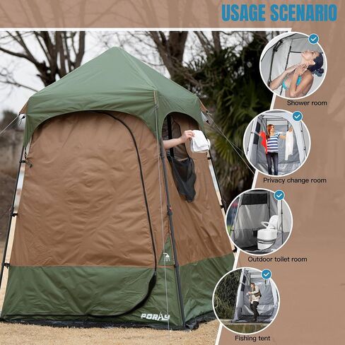 PORAYHUT Camping Shower Tent, 86.6" Extra Tall Privacy Tent for Outdoor Toilet & Changing,30s Instant Setup Portable Room with 20L Solar Shower Bag,UV Protection,Heavy Duty for Beach Hiking in Kuwait