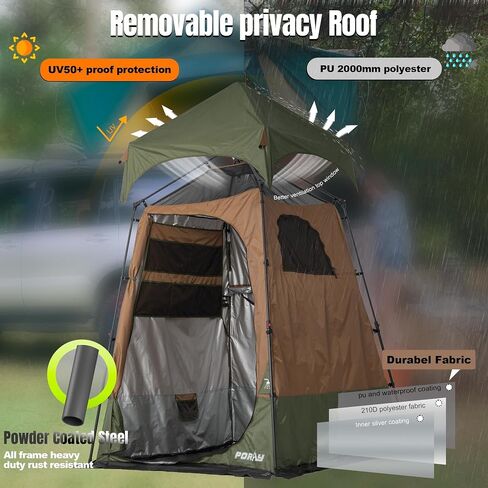 PORAYHUT Camping Shower Tent, 86.6" Extra Tall Privacy Tent for Outdoor Toilet & Changing,30s Instant Setup Portable Room with 20L Solar Shower Bag,UV Protection,Heavy Duty for Beach Hiking in Kuwait