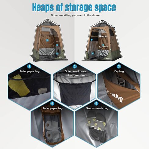 PORAYHUT Camping Shower Tent, 86.6" Extra Tall Privacy Tent for Outdoor Toilet & Changing,30s Instant Setup Portable Room with 20L Solar Shower Bag,UV Protection,Heavy Duty for Beach Hiking in Kuwait
