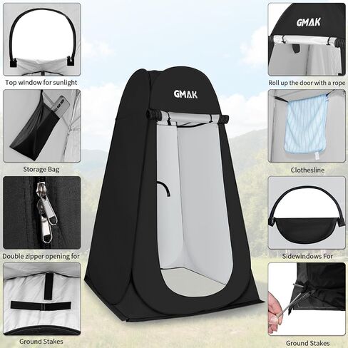 GMAK Pop Up Privacy Shower Tent, Pop Up Changing Tents, 3.94 ft Wx 6.2 ft H | Outdoor Privacy Shelter Shower Tent for Portable Toilet Stall or Dressing Room with Carry Bag for Beach Camping Hiking, Black in Saudi Arabia